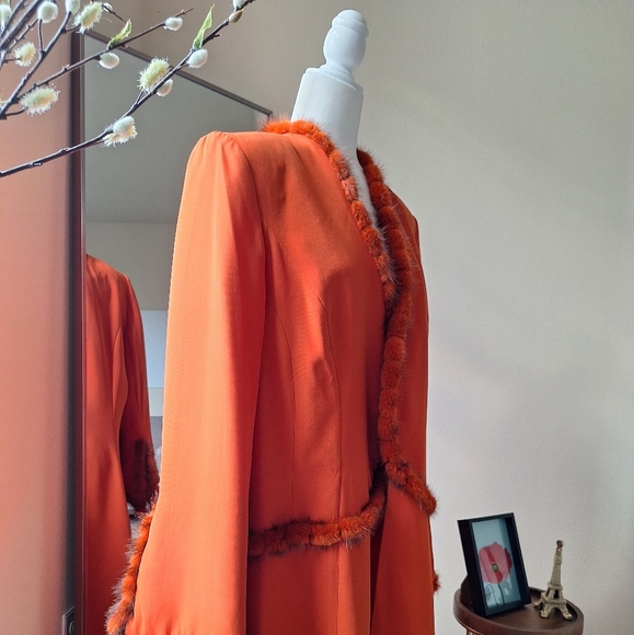 Lily and Taylor Jackets & Blazers - Lily and Taylor Orange Fur-Trimmed Coat